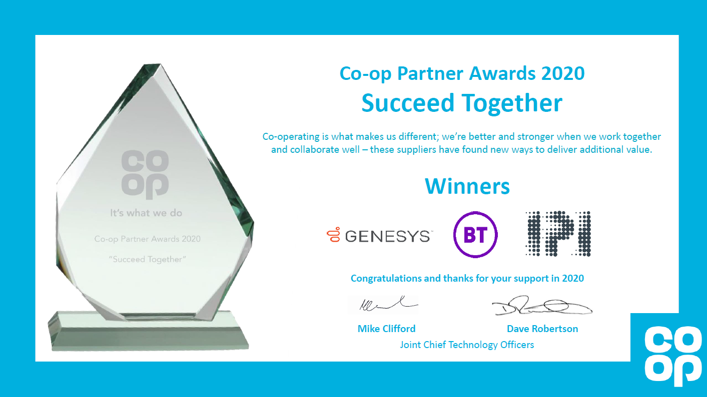 Co-op Partner Award certificate